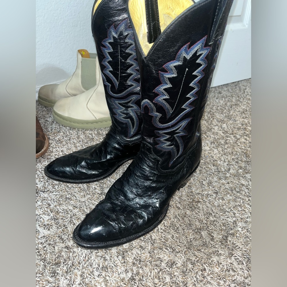 Black Ostrich Leather Cowboy Boots